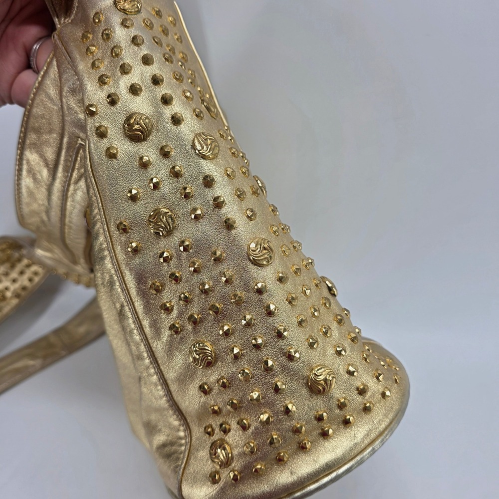Vintage Dawli Leather Handbag Gold Metallic Studded Hobo Shoulder Bag USA 80s - Picture 4 of 10